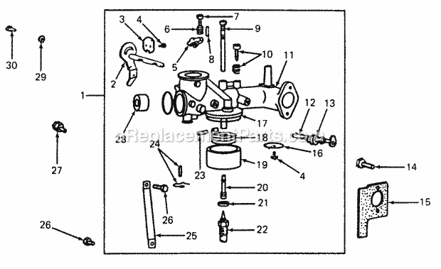Carburetor Diagram and Parts List for 1105 135-292-100, 135-292-399, 0350039U, 136-292-1 Cub Cadet Lawn Mower